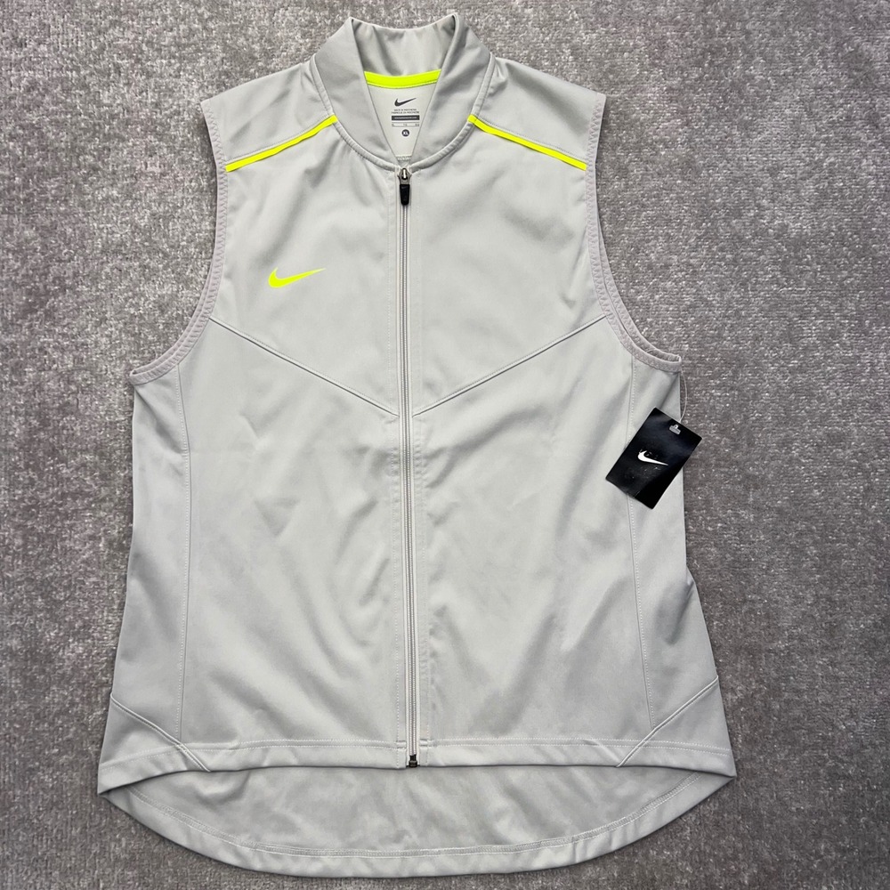 Nike Rowing Running Vest Womens XL Full Zip Sleeveless Jacket Gray Yellow NWT